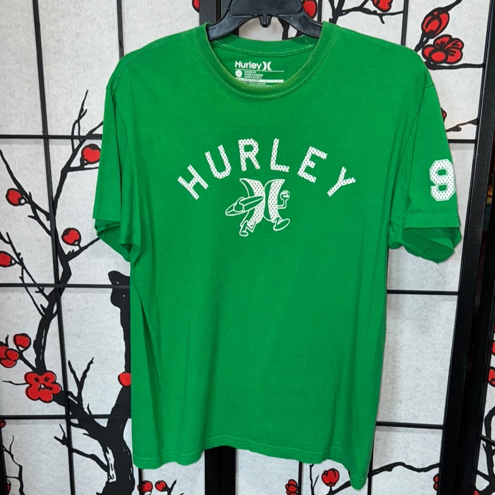 Hurley Large Bright Green Logo Mens Graphic Short Sleeve Tee Shirt